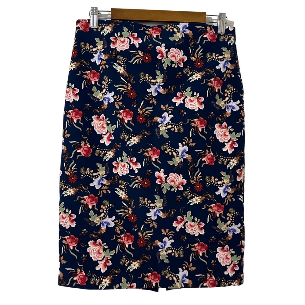Philosophy Women’s Floral Jacquard‎ Pencil Skirt in Navy Blue Pink Size 6